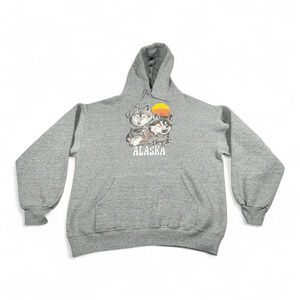 Vintage Wolf Sweater Adult LARGE Gray Alaska Wolves Jerzees Hoodie USA 80s